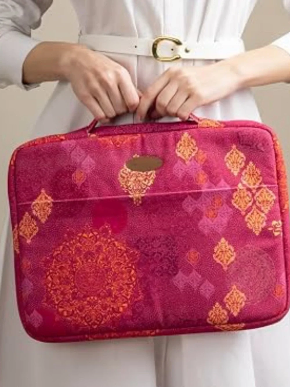 Maison d' Hermine Red and Orange Patterned Laptop Bag NWT